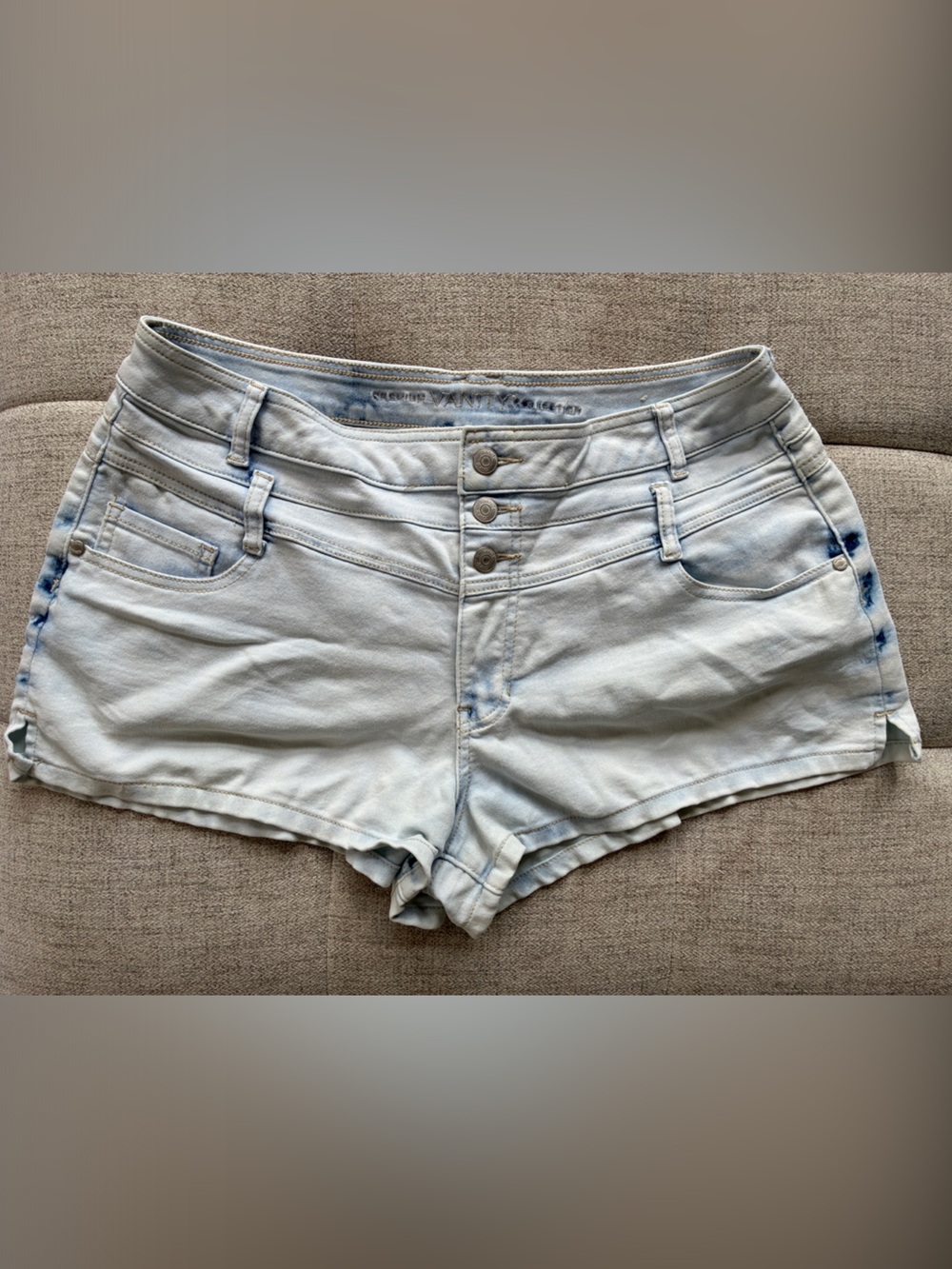 Vanity Premium Collection Light Blue Denim Jean Shorts - Stretchy Triple Button